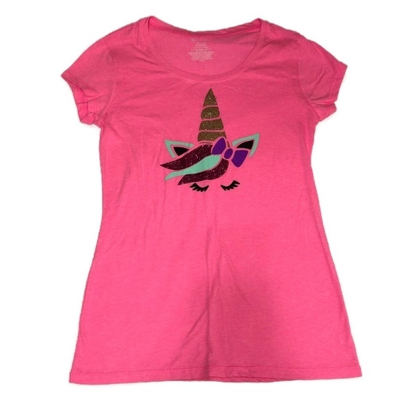Unicorn Shirt Size Juniors L Pink Short Sleeve Tee Barbie Whimsical Fantasy - Picture 1 of 6